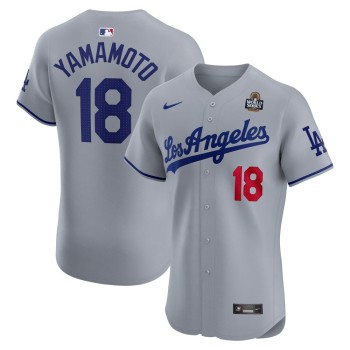 Men's Los Angeles Dodgers #18 Yoshinobu Yamamoto Gray 2024 World Series Road Elite Player Jersey Men's Los Angeles Dodgers #18 Yoshinobu Yamamoto Gray 2024 World Series Road Elite Player Jersey
