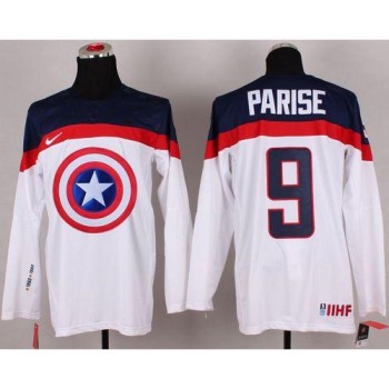 Olympic Team USA #9 Zach Parise White Captain America Fashion Stitched NHL Jersey
