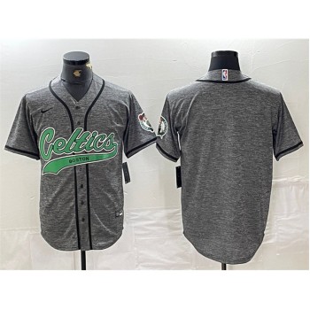 Men's Boston Celtics Blank Gray With Patch Stitched Baseball Jersey