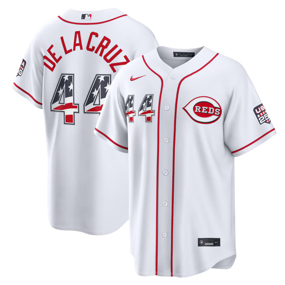 Men's Cincinnati Reds #44 Elly De La Cruz Nike White USA 250 Fourth of July Home Stadium Jersey