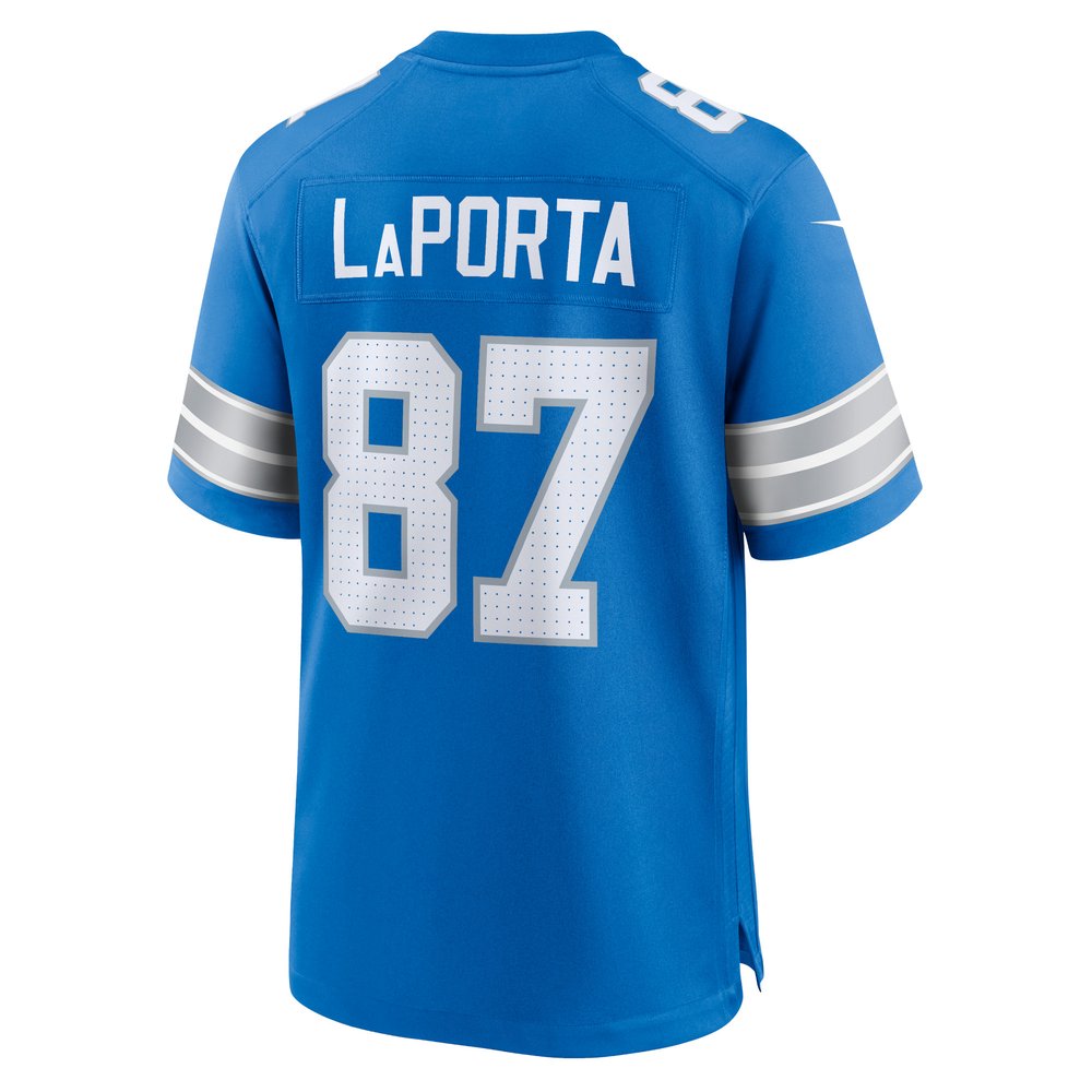 Men's Detroit Lions #87 Sam LaPorta Blue Game Jersey Men's Detroit Lions #87 Sam LaPorta Blue Game Jersey