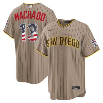 Men's San Diego Padres #13 Manny Machado Nike Sand USA 250 Fourth of July Alternate Stadium Jersey