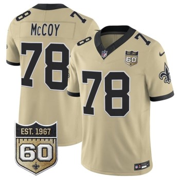 Men's New Orleans Saints #78 Erik McCoy Gold 2026 60th Anniversary Patch Vapor F.U.S.E Limited Jersey