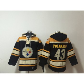 Men's Pittsburgh Steelers #43 Troy Polamalu Black Ageless Must-Have Lace-Up Pullover Hoodie