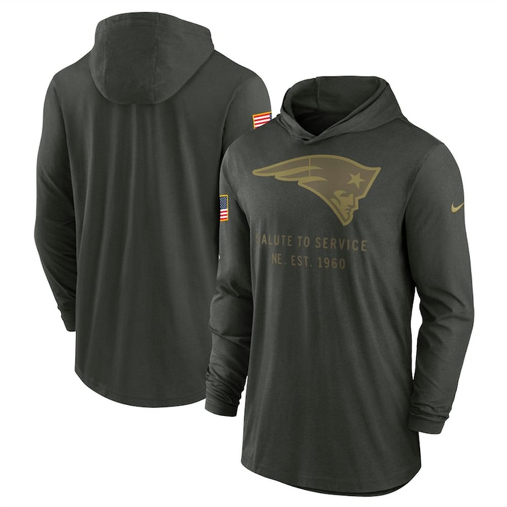 Men's New England Patriots Forest Green 2025 Salute to Service Sideline Dri-FIT Lightweight Pullover Hoodie Men's New England Patriots Forest Green 2025 Salute to Service Sideline Dri-FIT Lightweight Pullover Hoodie