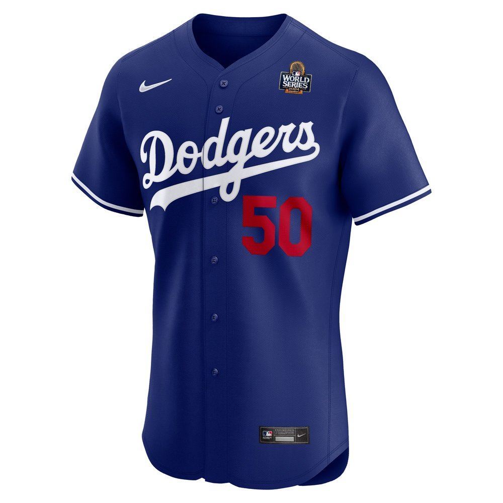 Men's Los Angeles Dodgers #50 Mookie Betts Royal 2024 World Series Alternate Elite Player Jersey