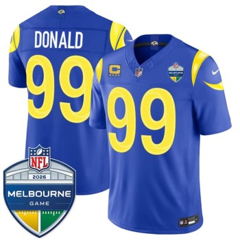 Men's Los Angeles Rams #99 Aaron Donald Royal 2026 4-Star C Patch And Melbourne Game Patch Vapor F.U.S.E. Limited Jersey