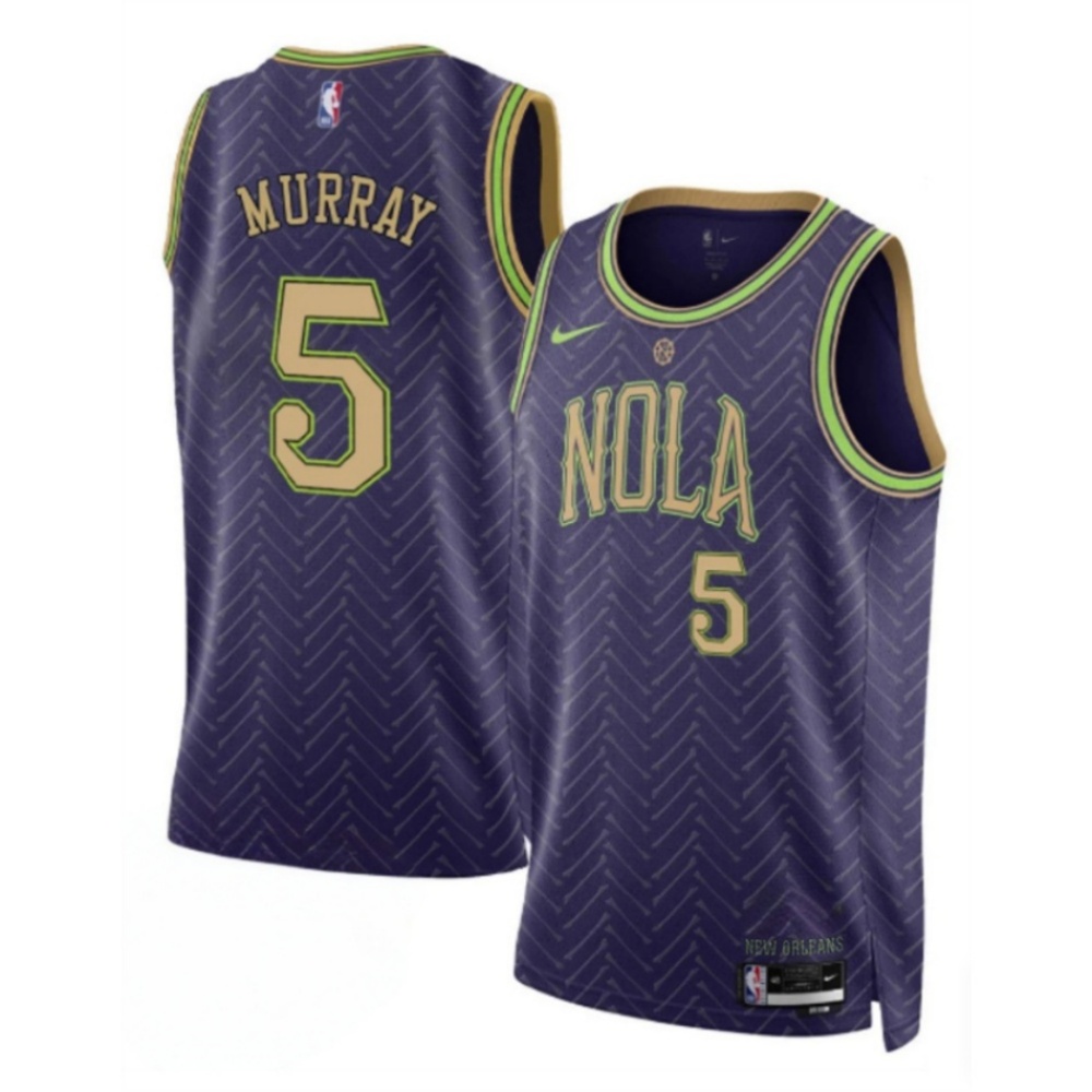 Men's New Orleans Pelicans #5 Dejounte Murray Purple 2024-25 City Ediiton Stitched Basketball Jersey