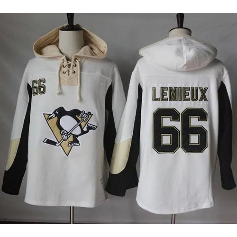 Penguins #66 Mario Lemieux White Pullover Hoodie Stitched NHL Jersey