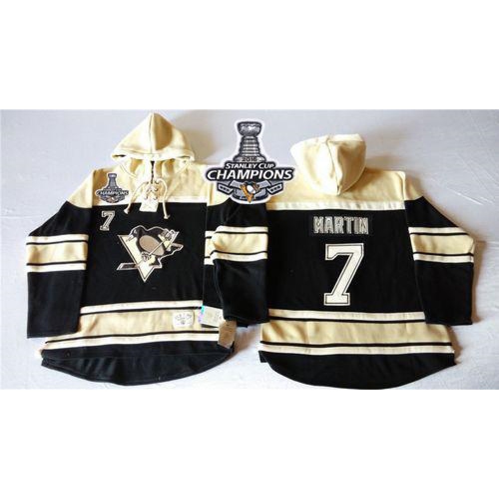 Penguins #7 Paul Martin Black Sawyer Hooded Sweatshirt 2016 Stanley Cup Champions Stitched NHL Jersey