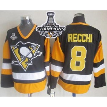 Penguins #8 Mark Recchi Black CCM Throwback 2016 Stanley Cup Champions Stitched NHL Jersey