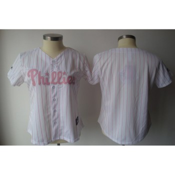 Phillies Blank White With Pink Strip Women's Fashion Stitched MLB Jersey