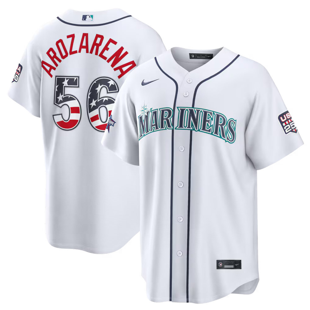 Youth Seattle Mariners #56 Randy Arozarena Nike White 2026 All-Star Edition Stars & Stripes Stadium Jersey Youth Seattle Mariners #56 Randy Arozarena Nike White 2026 All-Star Edition Stars & Stripes Stadium Jersey