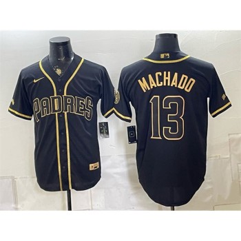 Men's San Diego Padres #13 Manny Machado Black Gold With Patch Stitched Baseball Jersey