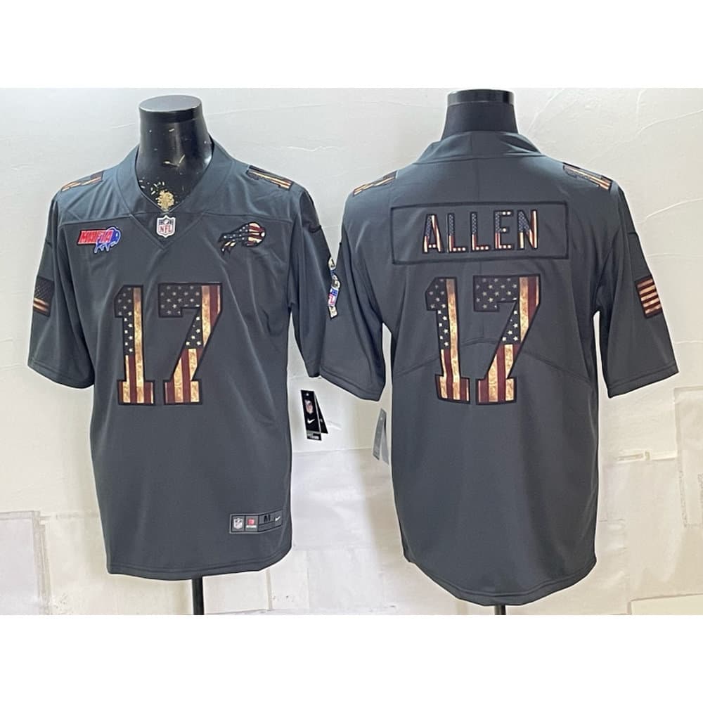 Men's Buffalo Bills #17 Josh Allen Grey USA Flag Vapor Limited Jersey