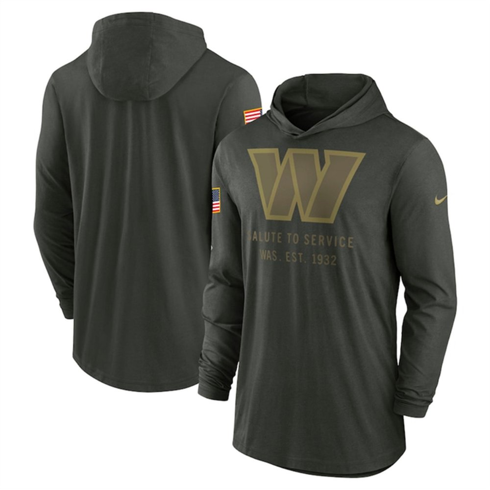 Men's Washington Commanders Forest Green 2025 Salute to Service Sideline Dri-FIT Lightweight Pullover Hoodie Men's Washington Commanders Forest Green 2025 Salute to Service Sideline Dri-FIT Lightweight Pullover Hoodie