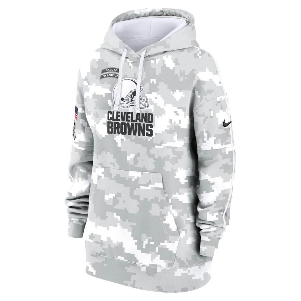 Women's Cleveland Browns Arctic Camo 2024 Salute To Service Club Fleece Pullover Hoodie