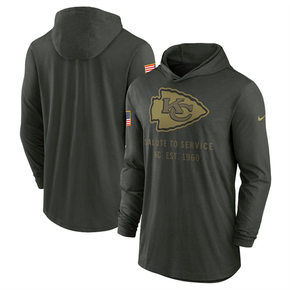 Men's Kansas City Chiefs Forest Green 2025 Salute to Service Sideline Dri-FIT Lightweight Pullover Hoodie Men's Kansas City Chiefs Forest Green 2025 Salute to Service Sideline Dri-FIT Lightweight Pullover Hoodie
