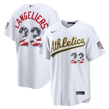 Men's Oakland Athletics #23 Shea Langeliers Nike White 2026 All-Star Edition Stars & Stripes Stadium Jersey