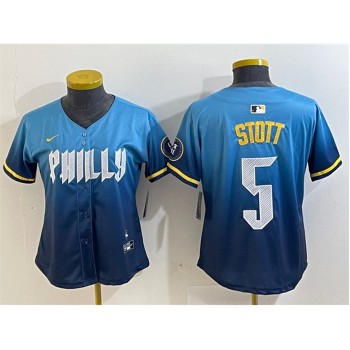 Women's Philadelphia Phillies #5 Bryson Stott Blue 2024 City Connect Limited Stitched Baseball Jersey