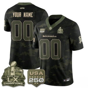 Youth Seattle Seahawks Camo 2026 Salute to Service Edition Vapor F.U.S.E. Limited Custom Jersey