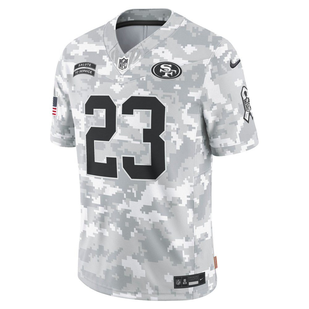 Men's San Francisco 49ers Christian McCaffrey Arctic Camo 2024 Salute to Service Limited Jersey