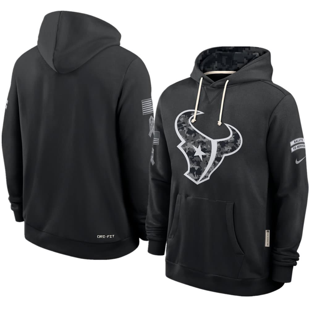 Men's Houston Texans Nike Black 2026 Salute to Service Sideline Dri-FIT Pullover Hoodie