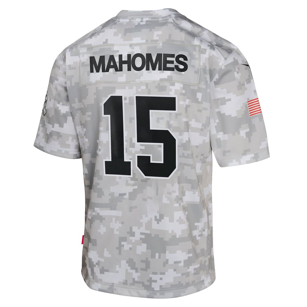 Youth Kansas City Chiefs #15 Patrick Mahomes Arctic Camo 2024 Salute to Service Game Jersey