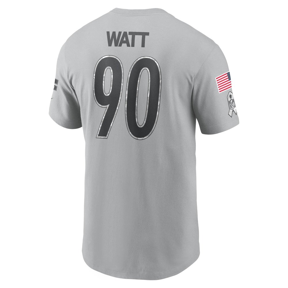 Men's Pittsburgh Steelers T.J. Watt Gray 2024 Salute To Service Name & Number T-Shirt