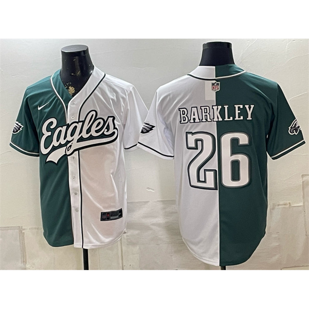 Men's Philadelphia Eagles #26 Saquon Barkley Green Split Stitched Jersey