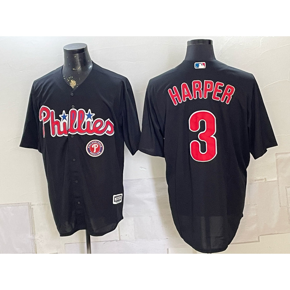 Men's Philadelphia Phillies #3 Bryce Harper Black Cool Base Stitched Baseball Jersey Men's Philadelphia Phillies #3 Bryce Harper Black Cool Base Stitched Baseball Jersey
