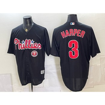 Men's Philadelphia Phillies #3 Bryce Harper Black Cool Base Stitched Baseball Jersey