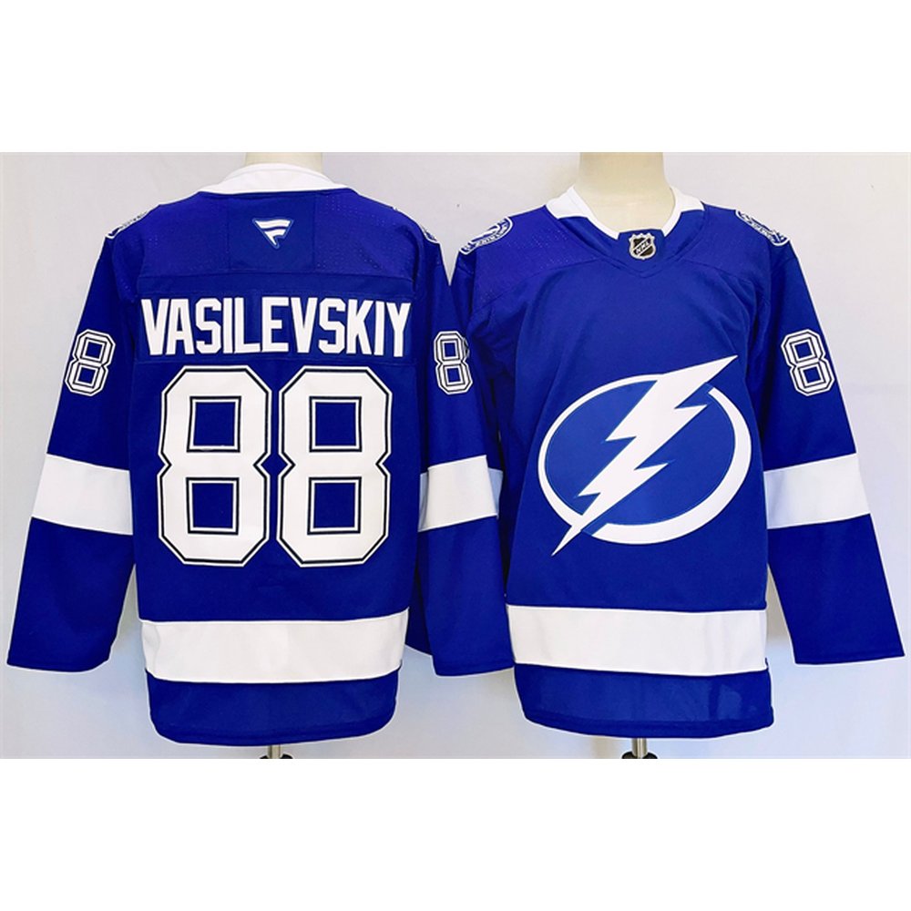 Men's Tampa Bay Lightning #88 Andrei Vasilevskiy 2024-25 Blue Stitched Premium Jersey