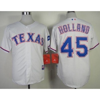 Rangers #45 Derek Holland White Cool Base Stitched MLB Jersey
