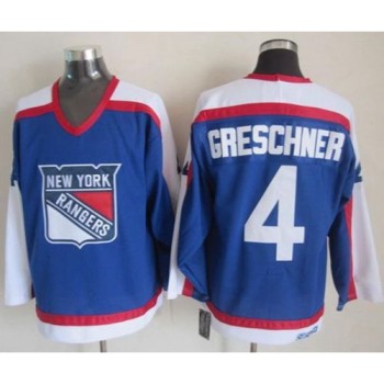 Rangers #4 Ron Greschner Blue/White CCM Throwback Stitched NHL Jersey Rangers #4 Ron Greschner Blue/White CCM Throwback Stitched NHL Jersey