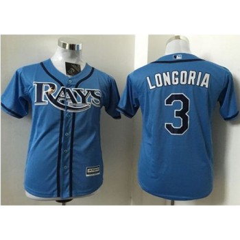 Rays #3 Evan Longoria Light Blue Stitched Youth MLB Jersey