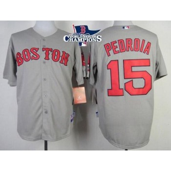 Red Sox #15 Dustin Pedroia Grey Cool Base 2013 World Series Champions Patch Stitched MLB Jersey Red Sox #15 Dustin Pedroia Grey Cool Base 2013 World Series Champions Patch Stitched MLB Jersey