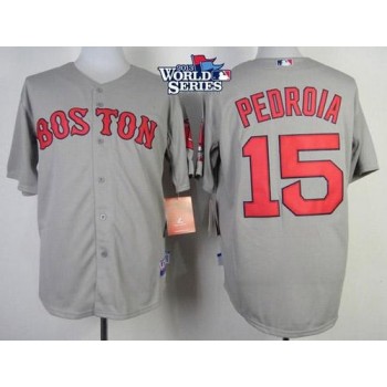 Red Sox #15 Dustin Pedroia Grey Cool Base 2013 World Series Patch Stitched MLB Jersey Red Sox #15 Dustin Pedroia Grey Cool Base 2013 World Series Patch Stitched MLB Jersey