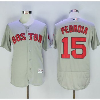 Red Sox #15 Dustin Pedroia Grey Flexbase Authentic Collection Name On Back Stitched MLB Jersey Red Sox #15 Dustin Pedroia Grey Flexbase Authentic Collection Name On Back Stitched MLB Jersey