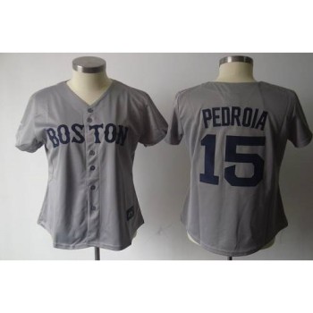 Red Sox #15 Dustin Pedroia Grey Women's Fashion Stitched MLB Jersey Red Sox #15 Dustin Pedroia Grey Women's Fashion Stitched MLB Jersey