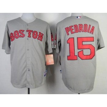 Red Sox #15 Dustin Pedroia Stitched Grey MLB Jersey Red Sox #15 Dustin Pedroia Stitched Grey MLB Jersey