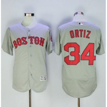 Red Sox #34 David Ortiz Grey Flexbase Authentic Collection Name On Back Stitched MLB Jersey Red Sox #34 David Ortiz Grey Flexbase Authentic Collection Name On Back Stitched MLB Jersey