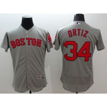 Red Sox #34 David Ortiz Grey Flexbase Authentic Collection Stitched MLB Jersey Red Sox #34 David Ortiz Grey Flexbase Authentic Collection Stitched MLB Jersey