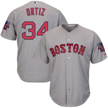 Red Sox #34 David Ortiz Grey New Cool Base with Retirement Patch Stitched MLB Jersey Red Sox #34 David Ortiz Grey New Cool Base with Retirement Patch Stitched MLB Jersey