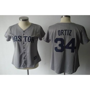 Red Sox #34 David Ortiz Grey Women's Fashion Stitched MLB Jersey Red Sox #34 David Ortiz Grey Women's Fashion Stitched MLB Jersey
