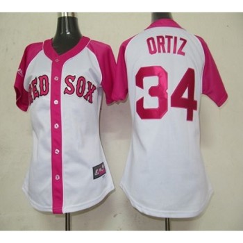 Red Sox #34 David Ortiz White/Pink Women's Splash Fashion Stitched MLB Jersey Red Sox #34 David Ortiz White/Pink Women's Splash Fashion Stitched MLB Jersey