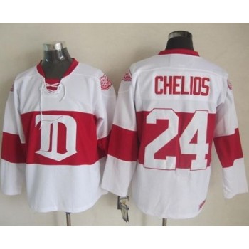 Red Wings #24 Chris Chelios White Winter Classic CCM Throwback Stitched NHL Jersey