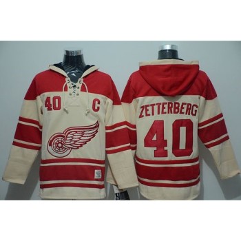 Red Wings #40 Henrik Zetterberg Cream Sawyer Hooded Sweatshirt Stitched NHL Jersey Red Wings #40 Henrik Zetterberg Cream Sawyer Hooded Sweatshirt Stitched NHL Jersey