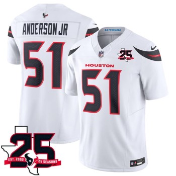 Men's Houston Texans #51 Will Anderson Jr. White 2026 25th Anniversary Patch Vapor F.U.S.E. Limited Jersey