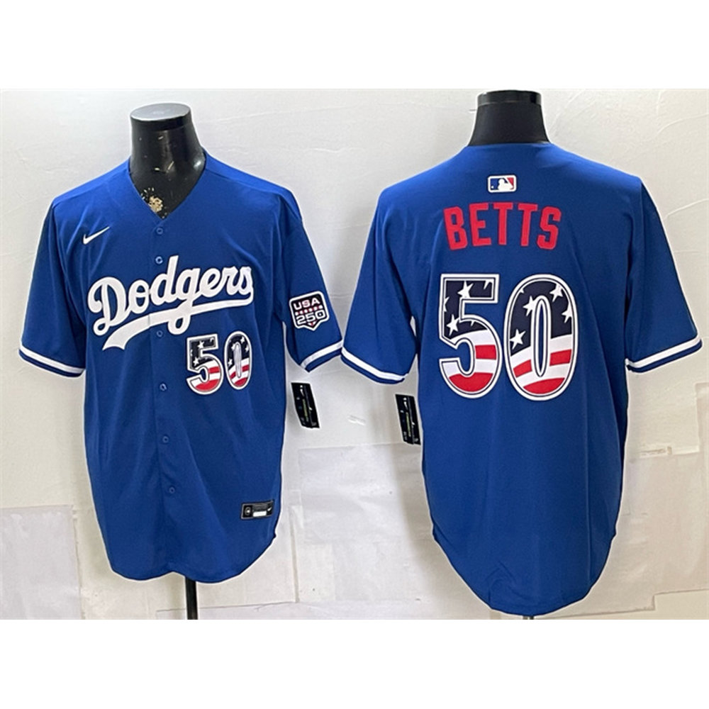 Men's Los Angeles Dodgers #50 Mookie Betts Royal 250 Fourth of July Stitched Baseball Jersey